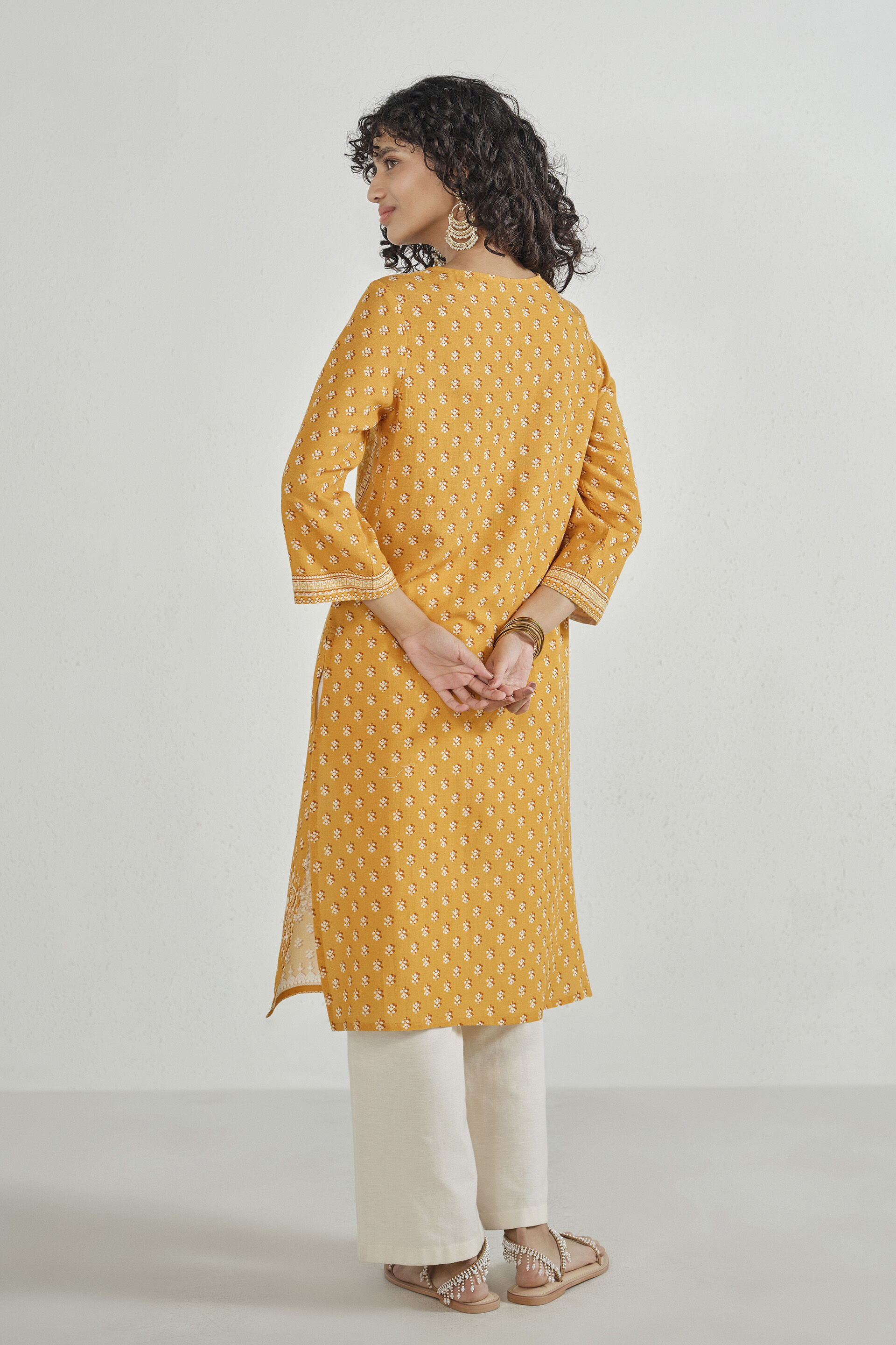 Deep Yellow Printed Kurta, Mustard, image 5